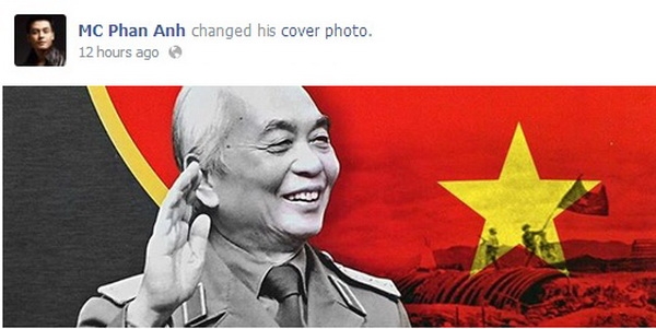 
	
	
	
	Sau lời chia sẻ về sự tiếc thương của mình dành cho Đại tướng, MC Phan Anh thay đổi hình ảnh "cover" của mình trên trang cá nhân là hình của Đại tướng Võ Nguyên Giáp - Tin sao Viet - Tin tuc sao Viet - Scandal sao Viet - Tin tuc cua Sao - Tin cua Sao
